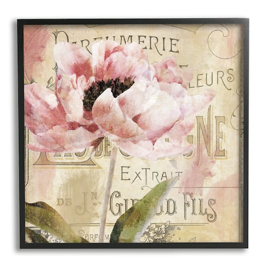 Stupell Industries Vintage Pink Peony Floral Parisian Advertisement Pattern Framed Wall Art
